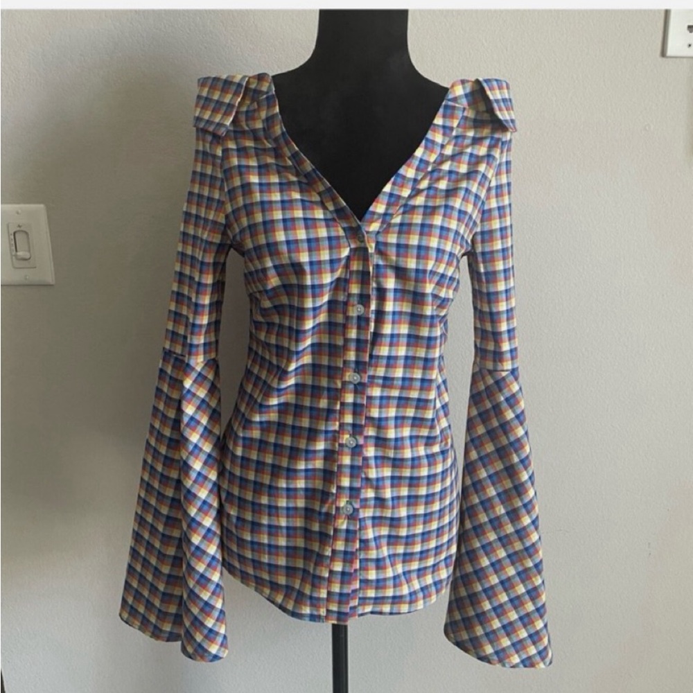 Caroline Constas Multicolor Checkered Button-Down… - image 1